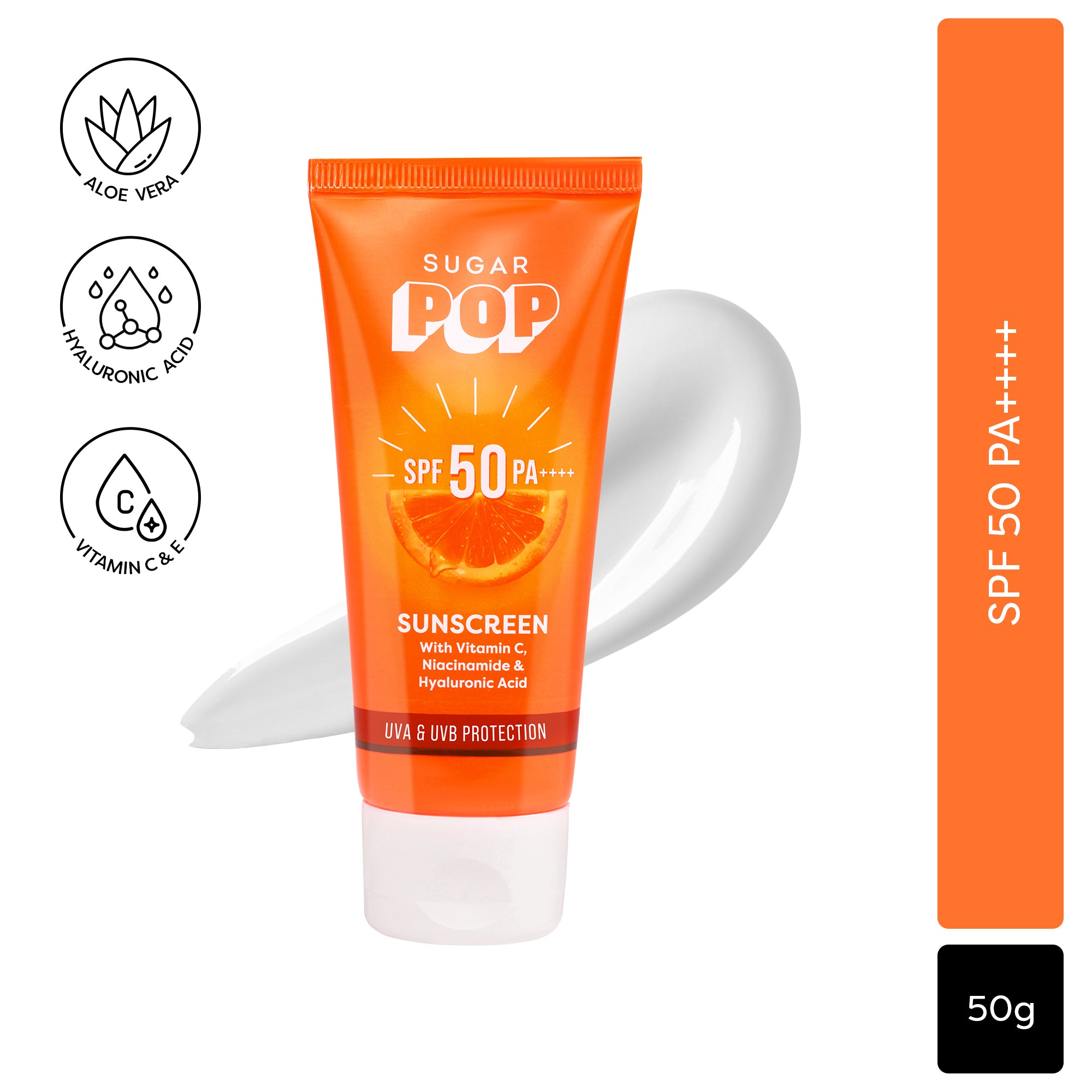 SUGAR POP SPF 50 Sunscreen With Vitamin C, Niacinamide & Hyaluronic Acid